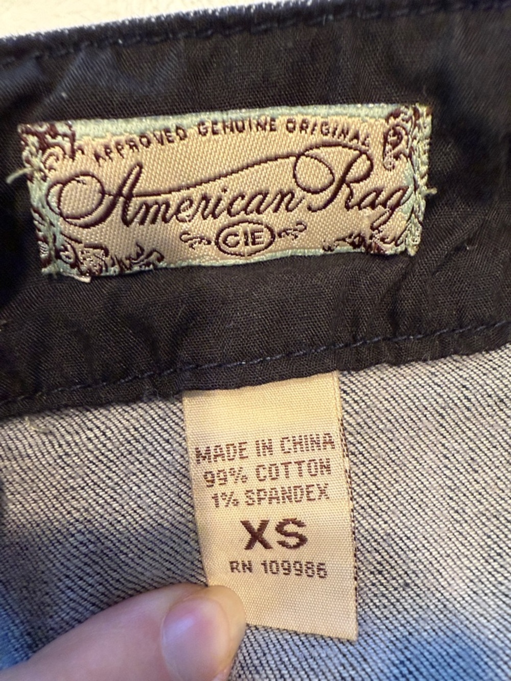 American Rag Dark Denim Mini Pinafore Dress with dark brown buttons & side zip - Picture 6 of 6
